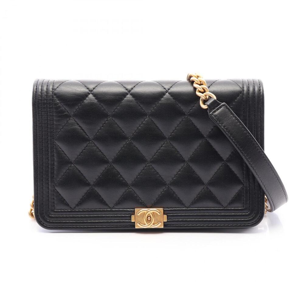 Chanel Boy Matelassé Shoulder Bag/Handbag, Lambskin Leather, Women's, Black (...